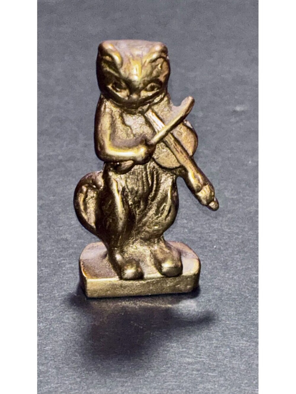 Vintage MCM Brass Cat Playing Violin * Cat and Fiddle Figurine Made in Canada